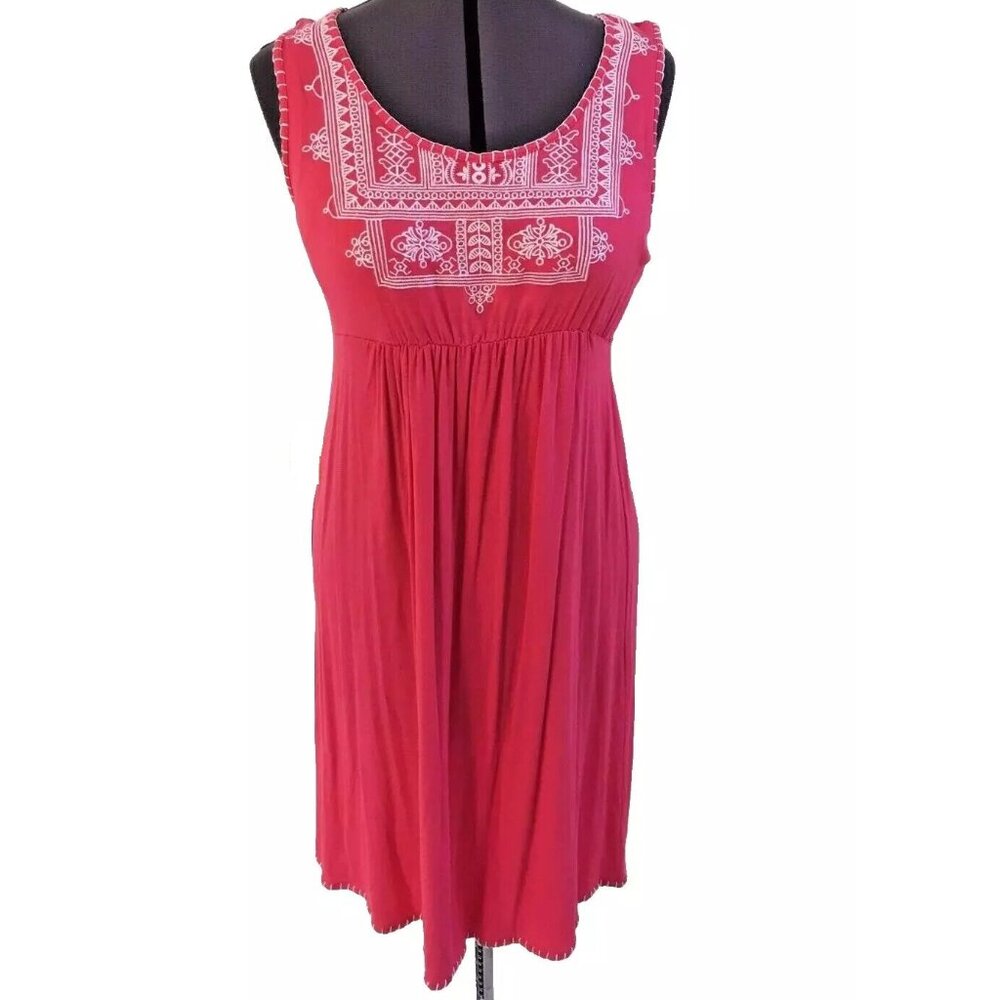 PREMISE Pink Dress White Stitch Detail Empire Waist Tank Dress Size Medium